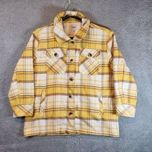 Kensie Jeans Button Up Flannel Shirt Womens Large‎ Yellow Plaid Cozy Fall Style